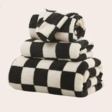 Zestaw Ręczników w Czarno-Białą Kratę | 100% poliester