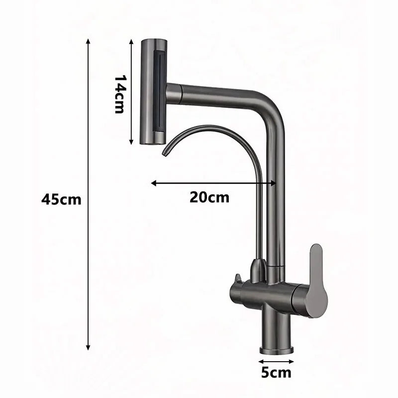Mosiądz Kuchenny Kran z Filtrowanym Wylewem | Pojedyncza Gałka | Szlifowany