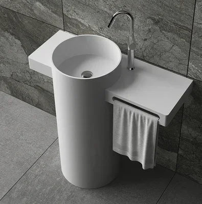 Popularna Wolnostojąca Umywalka – Sztuczny Kamień | Zintegrowana | Kwadratowy Design