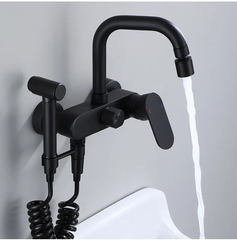 AquaJet Czarny Mosiądz Zawór Ścienny z Boczną Wylewką