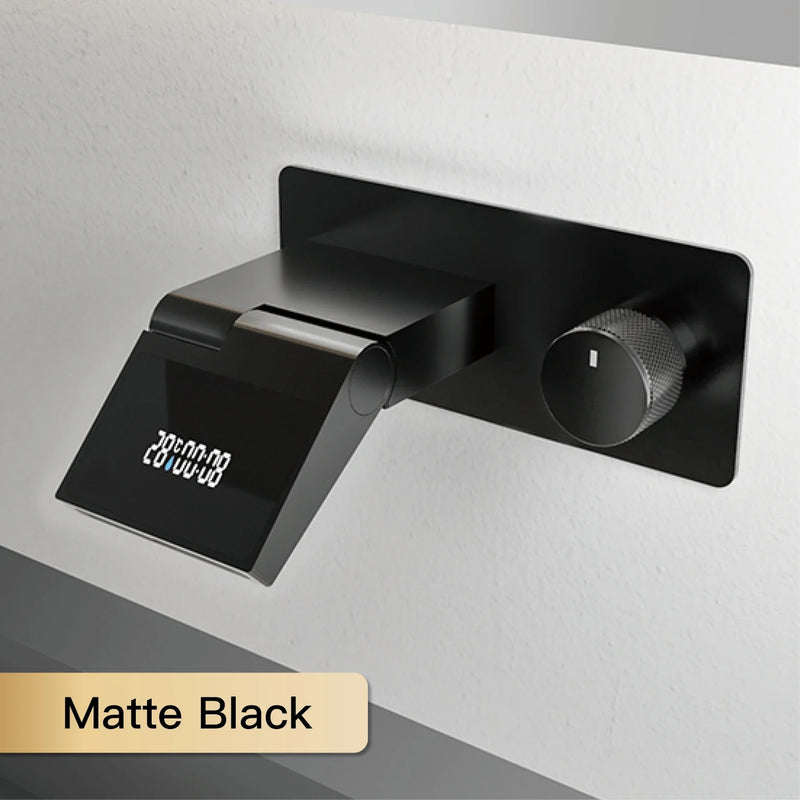 Zlewozmywakowa bateria z oświetleniem LED – montaż ścienny | 2 otwory | ciepła i zimna woda | mosiądz