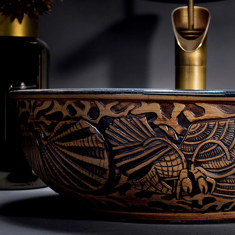 Okrągły Ceramiczny Owalny Zlew z Baterią