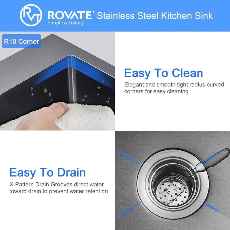 Czarna Zlewozmywak Kuchenny – Jednokomorowy | Montaż Nakładany | Stal Nierdzewna 304 | Głębokość 9 Cali