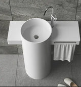 Popularna Wolnostojąca Umywalka – Sztuczny Kamień | Zintegrowana | Kwadratowy Design