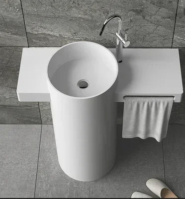 Popularna Wolnostojąca Umywalka – Sztuczny Kamień | Zintegrowana | Kwadratowy Design