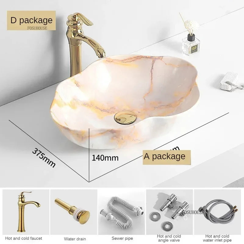 Owale Ceramiczne Umywalki z Wzorem Marmuru – Model Blatu | Lekki Luksusowy Design | 12L