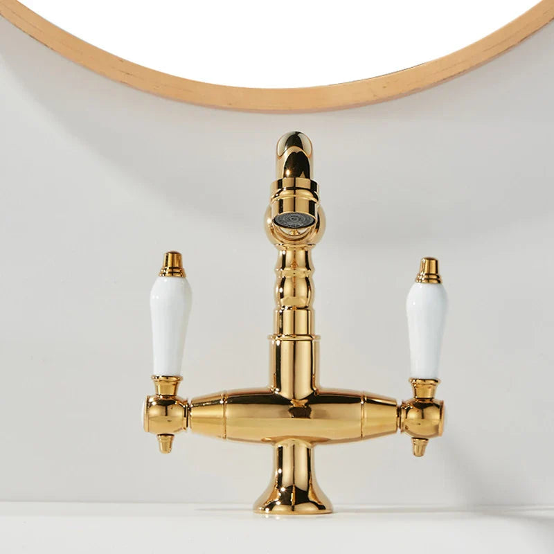 Antyczna Mosiądzowa Bateria Łazienkowa Styl Industrialny Pojedynczy Otwór Podwójna Rączka