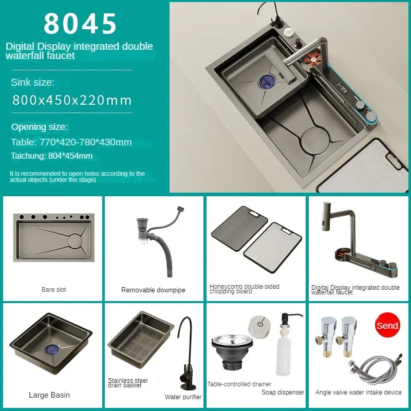 Prostokątny zlew ze stali nierdzewnej z baterią | Pojedyncza komora | 3 otwory