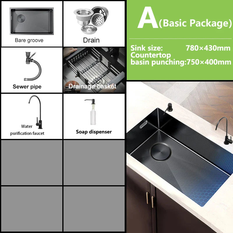 Zlewozmywak ze stali nierdzewnej Duży Pojedynczy Nano Grawerowany Plastrowy Zlewozmywak Podblatowy