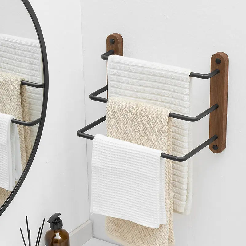 Podwójny Wieszak na Ręczniki – Montaż Ścienny | Drewno | Z Hakiem | Wykończenie Naturalne