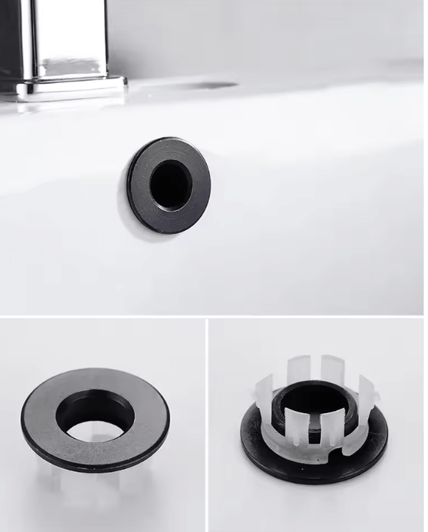 Nurlin FlowCap – Stylowa Zaślepka Przelewu do Umywalki i Wanny | Czarna, Srebrna, Złota, Vintage Brąz, Mosiądz