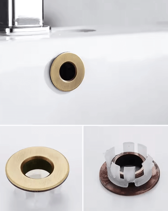 Nurlin FlowCap – Stylowa Zaślepka Przelewu do Umywalki i Wanny | Czarna, Srebrna, Złota, Vintage Brąz, Mosiądz