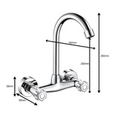 Ścienna bateria kuchenna obrotowa z dwoma pokrętłami do wody ciepłej i zimnej