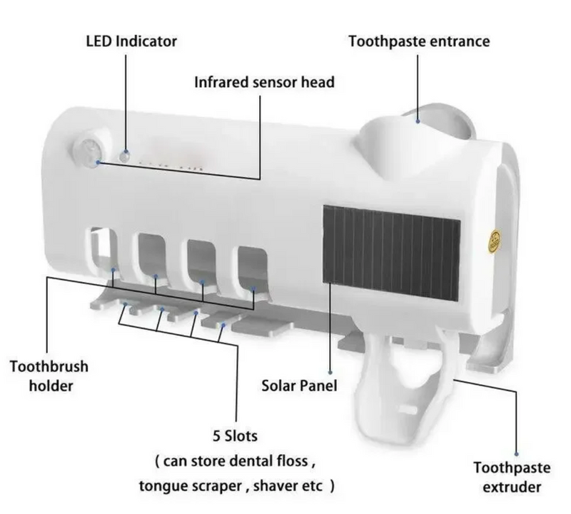 SolarBright UV Szczotko-holder do Szczoteczek do Zębów z Dozownikiem Pasty