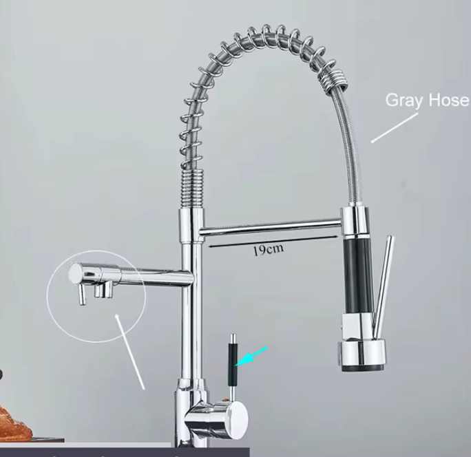 Wysuwana Bateria Kuchenna | Niklowane Złoto | Ciepła i Zimna Woda | Pojedyncza Gałka