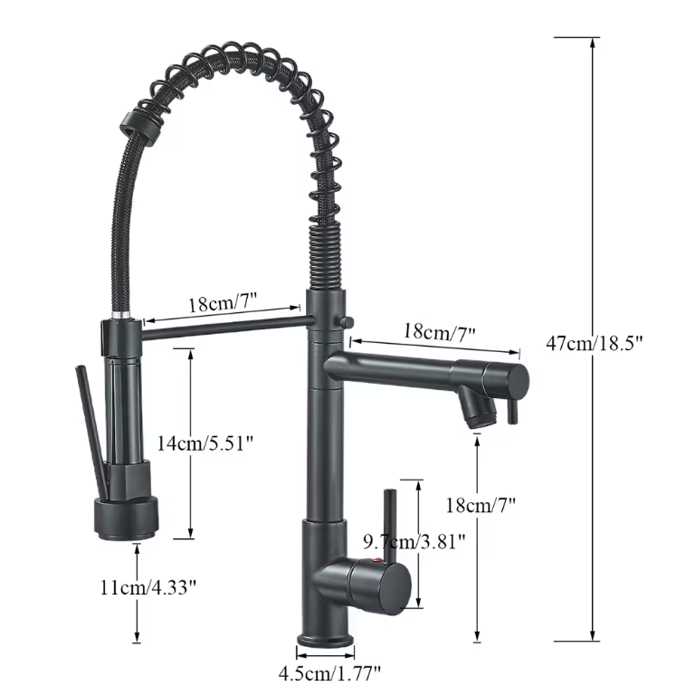 Wysuwana Bateria Kuchenna | Niklowane Złoto | Ciepła i Zimna Woda | Pojedyncza Gałka