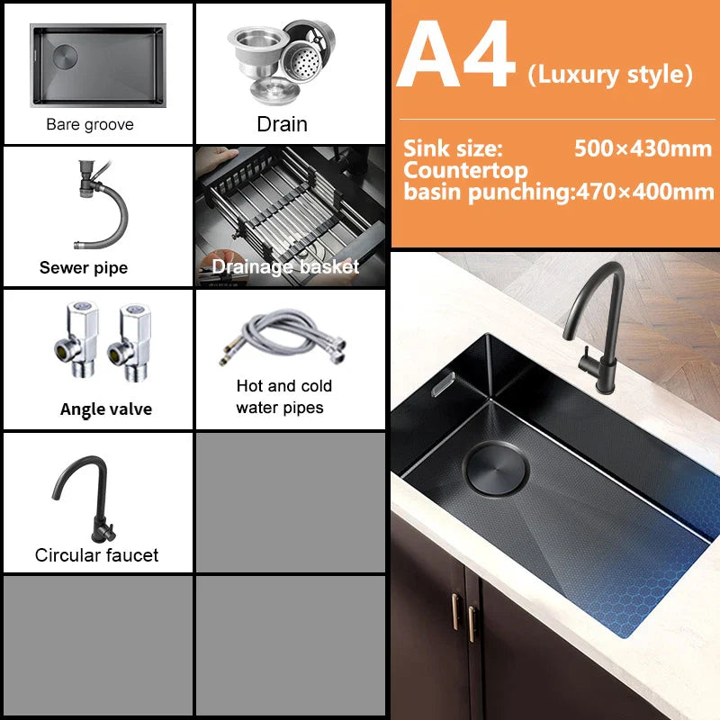 Zlewozmywak ze stali nierdzewnej Duży Pojedynczy Nano Grawerowany Plastrowy Zlewozmywak Podblatowy