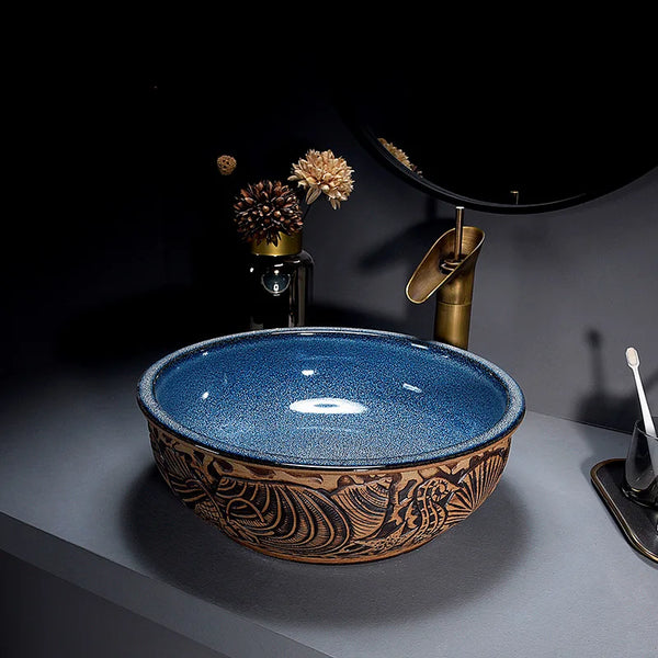 Okrągły Ceramiczny Owalny Zlew z Baterią