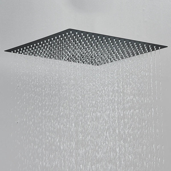 Kwadratowa Deszczownica | Matowa Czerń – Montaż Ścienny i Sufitowy | 360° Obracana