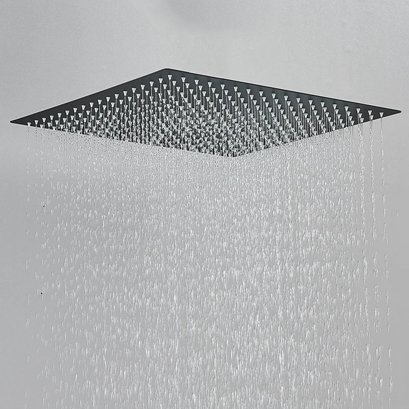 Kwadratowa Deszczownica | Matowa Czerń – Montaż Ścienny i Sufitowy | 360° Obracana