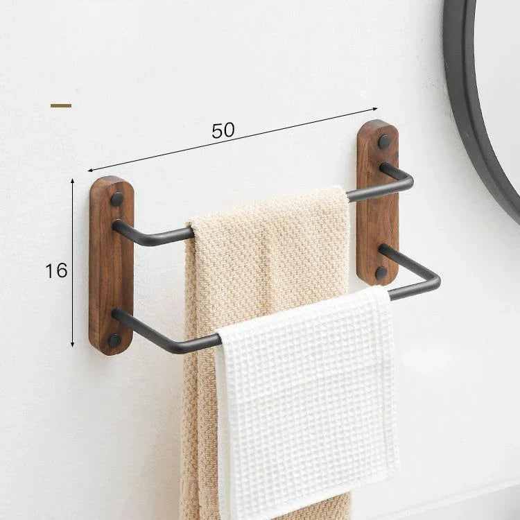 Podwójny Wieszak na Ręczniki – Montaż Ścienny | Drewno | Z Hakiem | Wykończenie Naturalne