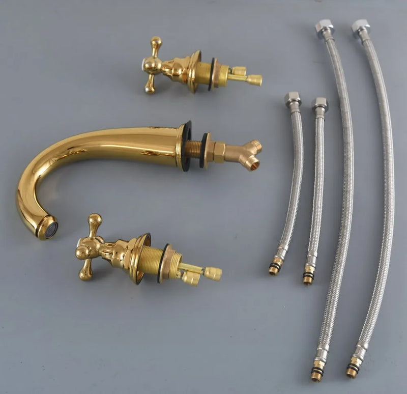 Zlewozmywakowa bateria | Polerowane złoto | 8” Rozstaw szeroki