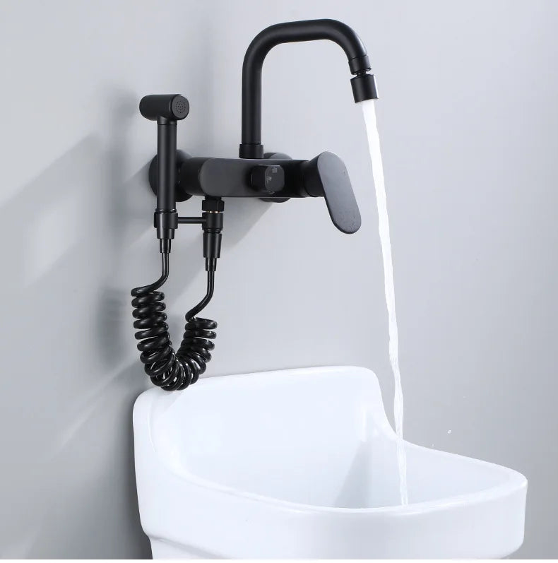 AquaJet Czarny Mosiądz Zawór Ścienny z Boczną Wylewką