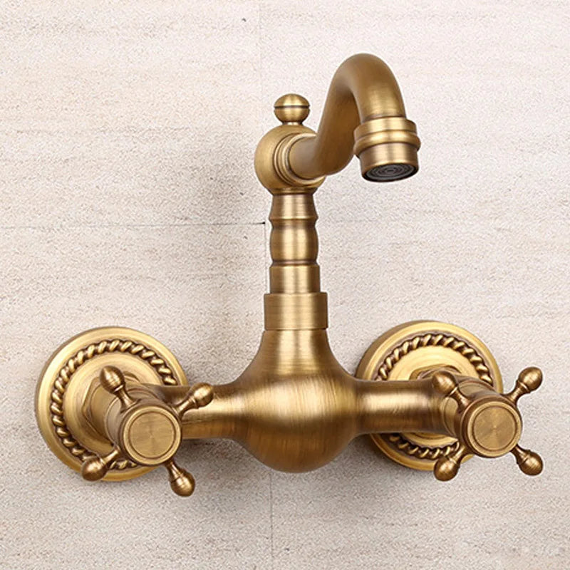 Ścienny kran kuchenny i łazienkowy – Antique Brass | Ciepła i Zimna Woda