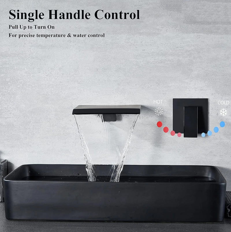 Bateria umywalkowa typu wodospad – Podwójne Dźwignie | Chrom i Mat Czarny | 2-Otworowy Montaż Ścienny lub Blatowy