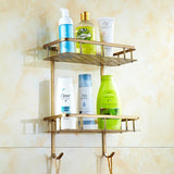 BronzeRoyal Antyczna Półka Narożna – Mosiężny Wieszak na Mydło i Szampon