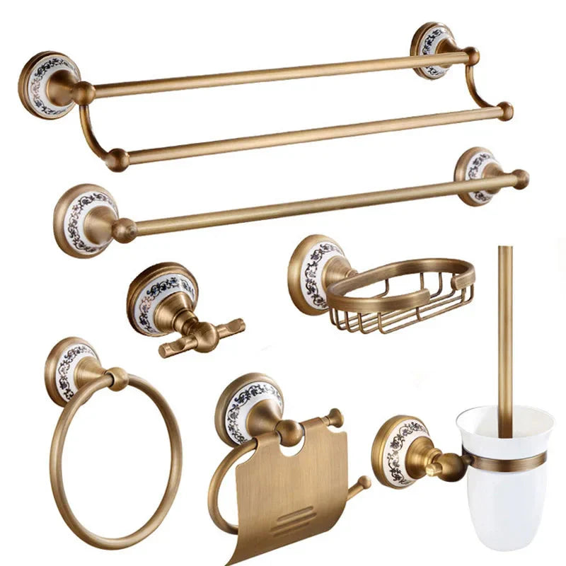 RoyalRetro Antique Messing Zestaw Akcesoriów Łazienkowych z Porcelaną