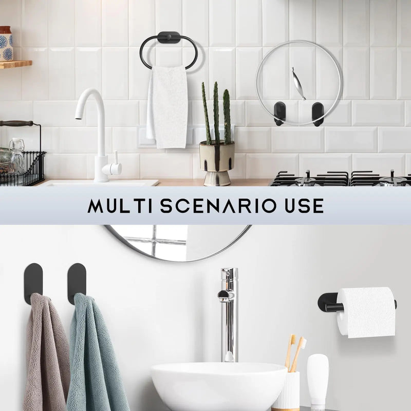 Samoprzylepny zestaw akcesoriów łazienkowych ze stali nierdzewnej – Bez wiercenia | Wykończenie szczotkowe | Metalowy montaż