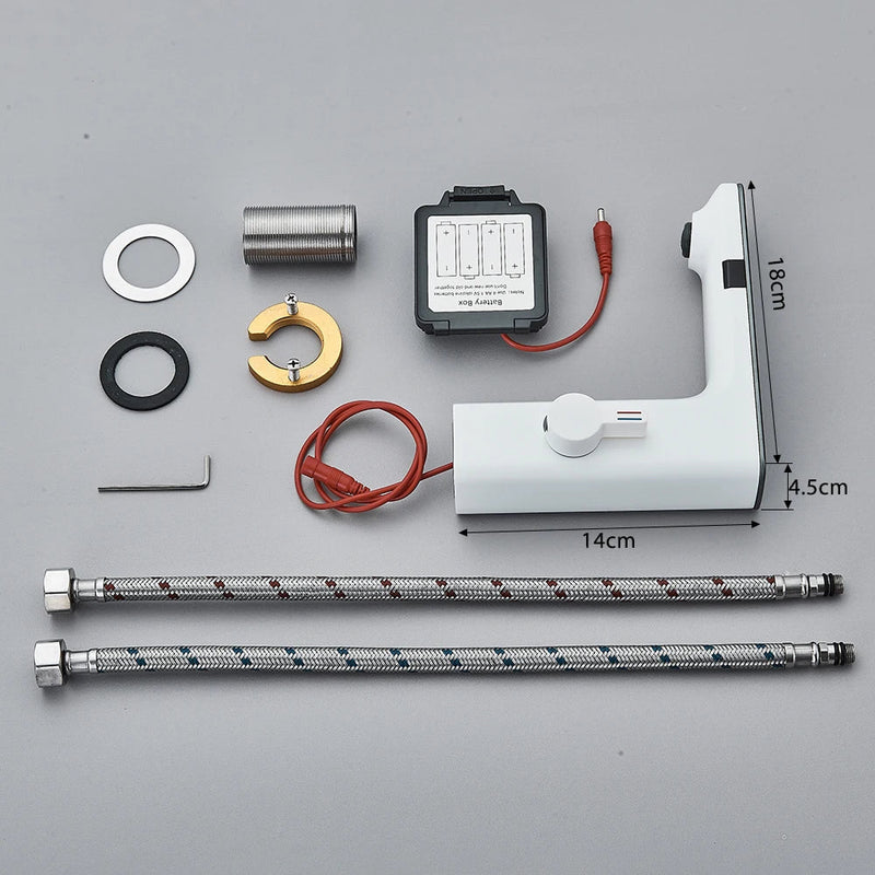 Biała Inteligentna Czuściowa Bateria Umywalkowa z Cyfrowym Wyświetlaczem – Bezdotykowa Bateria Termostatyczna | Ciepła i Zimna Woda | Do Łazienki