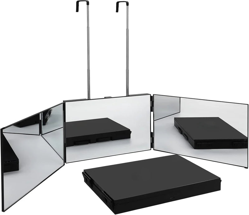 GlamFold 360 – Przenośne 3-Częściowe Lusterko do Makijażu z Regulowanym Hakiem