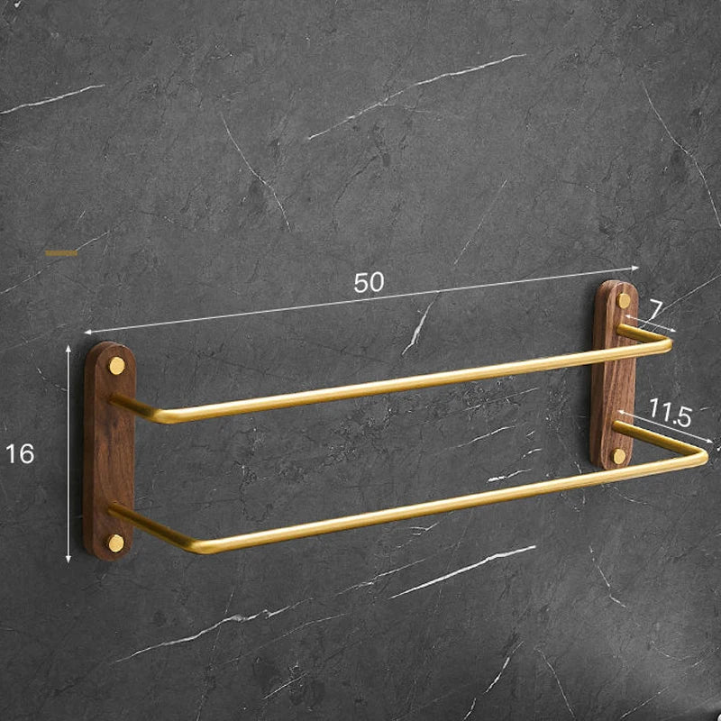 Podwójny wieszak na ręczniki | 50–60 cm | Czarny lub Złoty/Orzech | Szlifowane Alufer