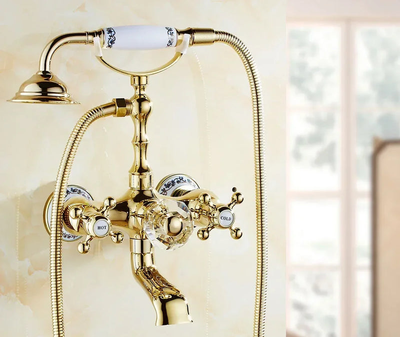 Luksusowy Złoty Kran Łazienkowy z Akcentami Kryształowymi