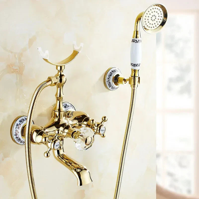 Luksusowy Złoty Kran Łazienkowy z Akcentami Kryształowymi