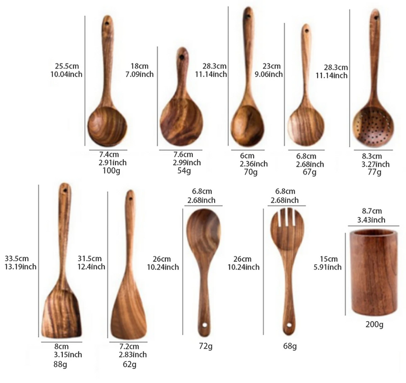 EcoWood – Luksusowy Drewniany Zestaw Akcesoriów Kuchennych z Pojemnikiem do Przechowywania