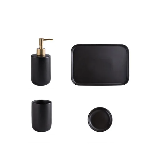 ScandiLuxe Skandynawski Zestaw Łazienkowy – 4-częściowy Ceramiczny Dzbanek na Wodę ze Szkłem na Szczoteczki do Zębów