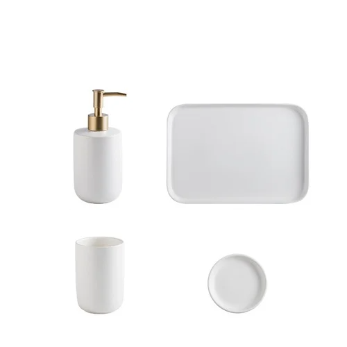 ScandiLuxe Skandynawski Zestaw Łazienkowy – 4-częściowy Ceramiczny Dzbanek na Wodę ze Szkłem na Szczoteczki do Zębów