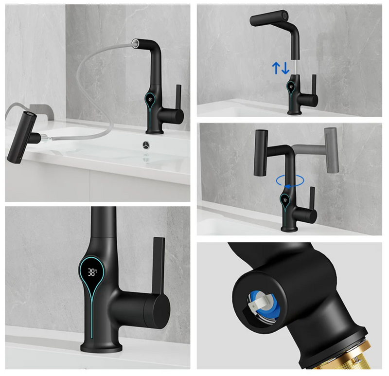 AquaGlow Wodospad – Bateria Umywalkowa z Cyfrowym Wyświetlaczem Temperatury i Efektem Wodospadu