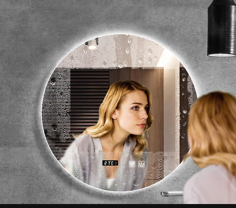 40/50/60CM Okrągłe Inteligentne Lustro Hotelowe do Sypialni Lustro Łazienkowe z Funkcją Zapobiegającą Parowaniu z Regulowanym Podświetleniem LED w 3 Kolorach