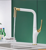 AquaLuxe – Luksusowa Wysuwana Bateria Kuchenna w Kolorze Szlifowanego Złota i Czarnego