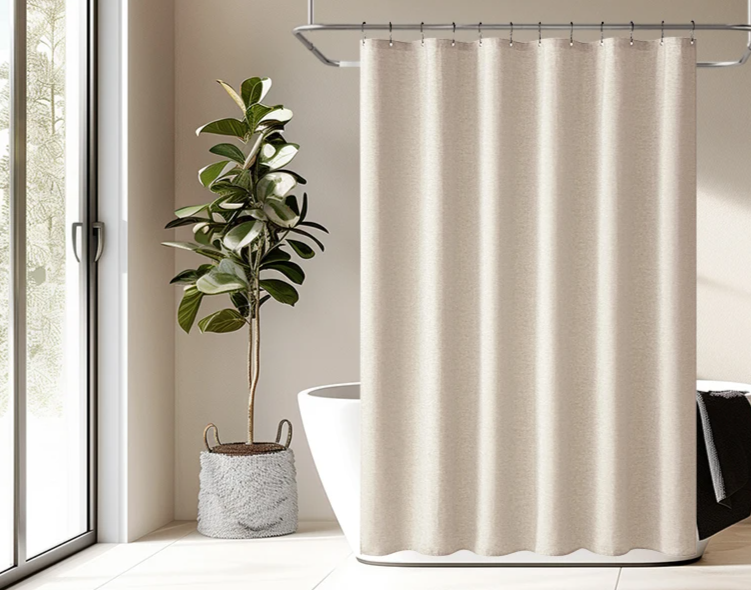 LuxeLinnen Zasłona Prysznicowa – Wodoodporna i Gruba Imitacja Lnu