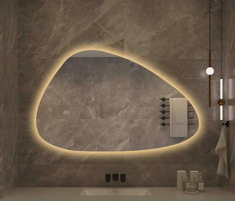 NordiLux Design Lustro Łazienkowe – Inteligentne LED Lustro Ścienne z Nieregularnym Kształtem i Ramą z Aluminium