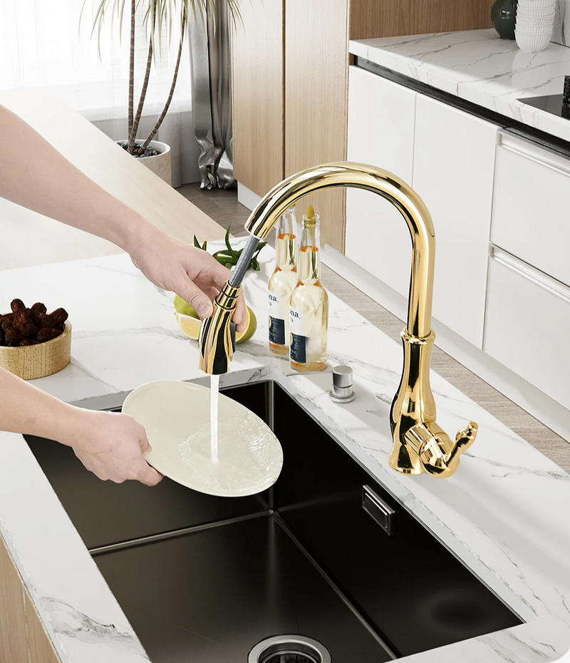 AquaFlex – Srebrna Wysuwana Kran Kuchenny z 360° Obrótną Wylewką