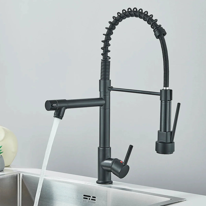 Wysuwana Bateria Kuchenna | Niklowane Złoto | Ciepła i Zimna Woda | Pojedyncza Gałka