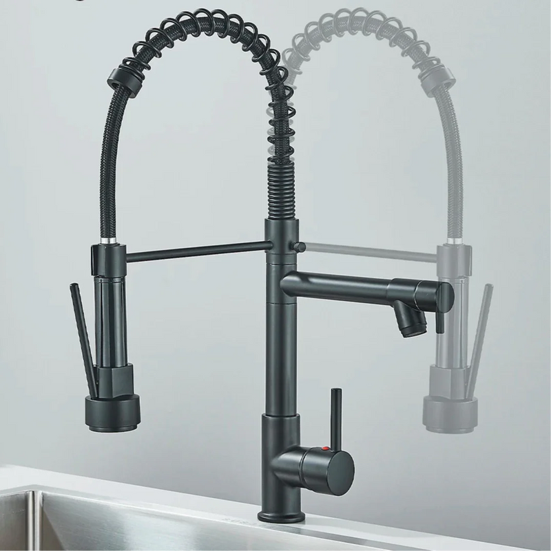 Wysuwana Bateria Kuchenna | Niklowane Złoto | Ciepła i Zimna Woda | Pojedyncza Gałka