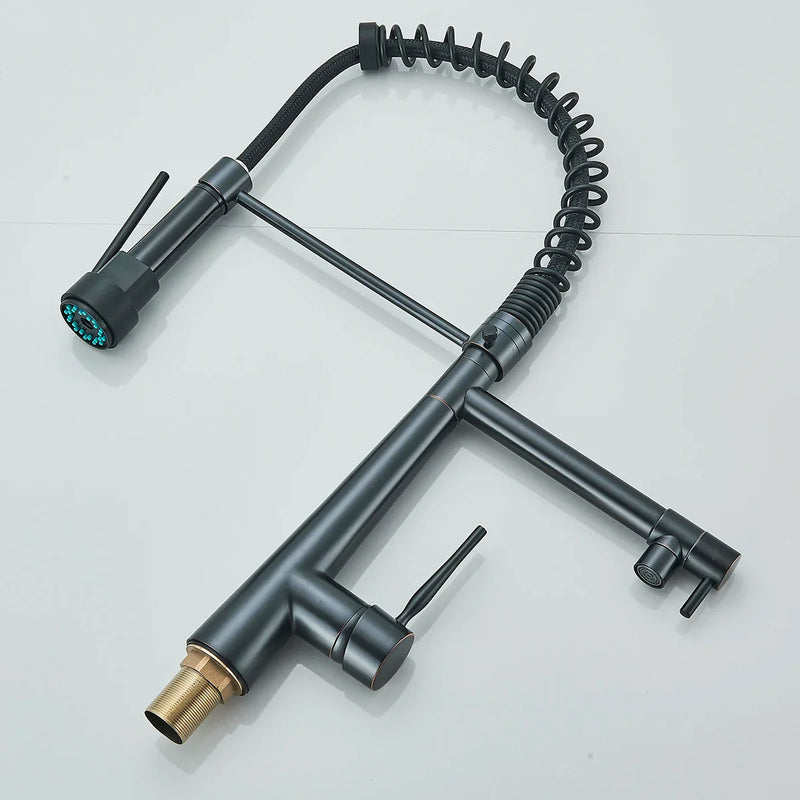 Wysuwana Bateria Kuchenna | Niklowane Złoto | Ciepła i Zimna Woda | Pojedyncza Gałka